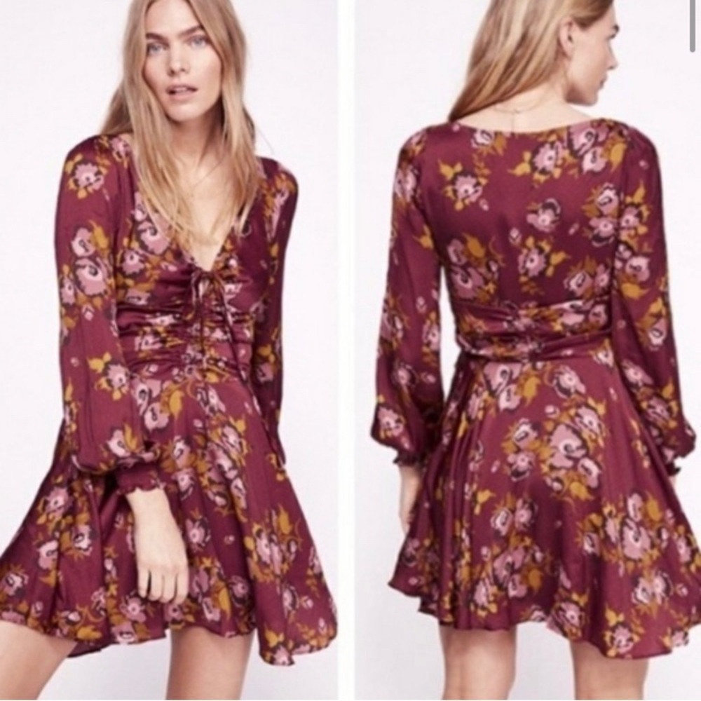 Free People Floral Long Sleeve Mini Dress